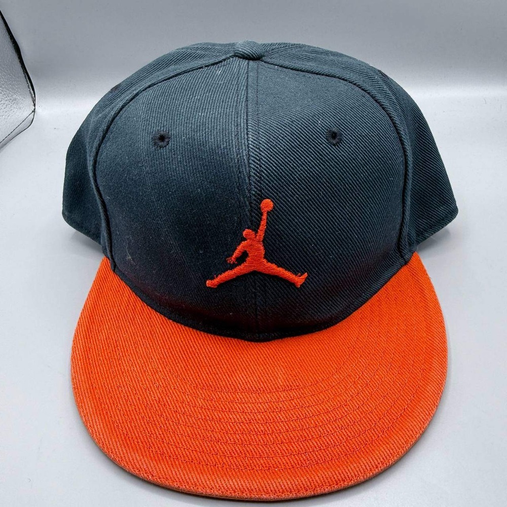 Air Jordan Hat Men 7 3/4 Navy Orange Embroidered Logo Jumpman Fitted Cap